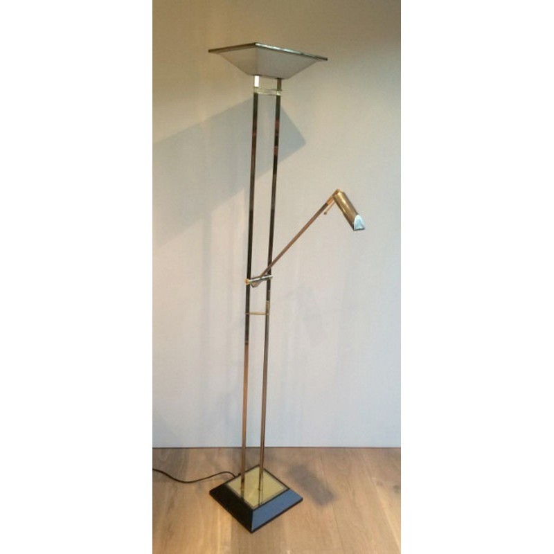 Floor Lamp Gunmetal Patina & Brass 1970 | Maison BARROIS