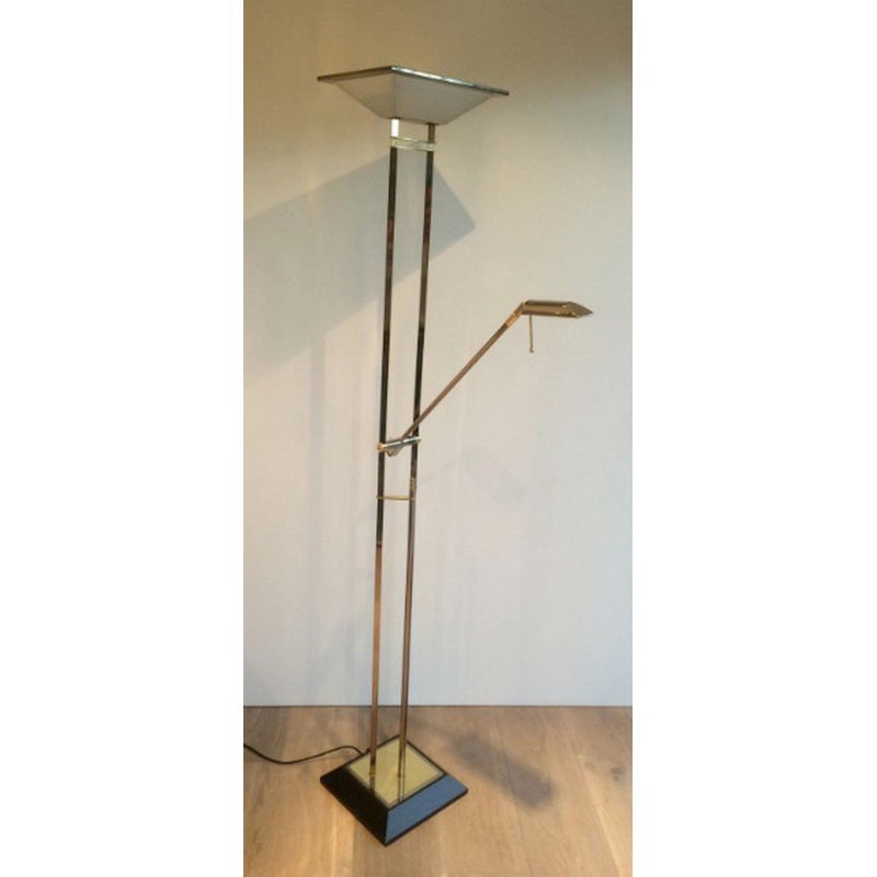 Floor Lamp Gunmetal Patina & Brass 1970 | Maison BARROIS