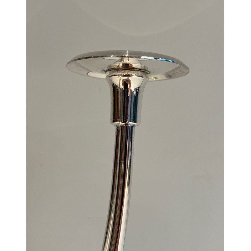 Three-Light Silvered Metal Candlestick, French Work, circa 1970