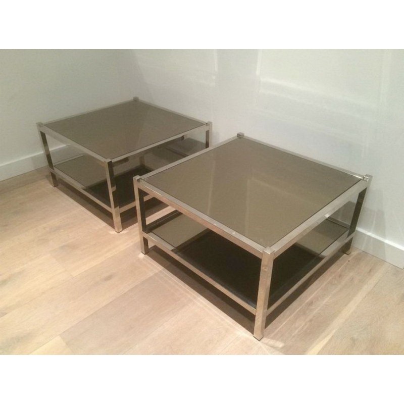 Bouts de Canapé Chrome Miroirs Bronze 1970 | Maison BARROIS