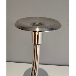 Three-Light Silvered Metal Candlestick, French Work, circa 1970