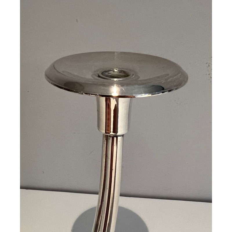 Three-Light Silvered Metal Candlestick, French Work, circa 1970