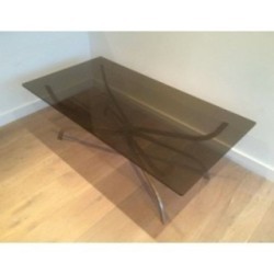 Maison Charles Brushed Steel Coffee Table 1960 | Maison BARROIS
