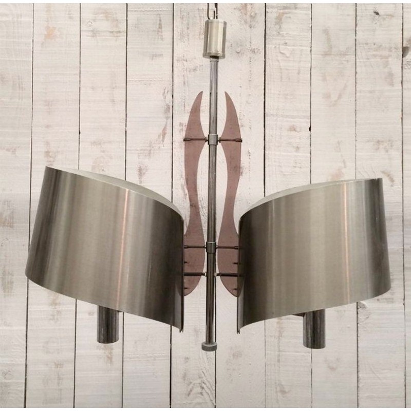 Maison Charles Brushed Metal & Plexiglass Pendant 1960 | Maison BARROIS