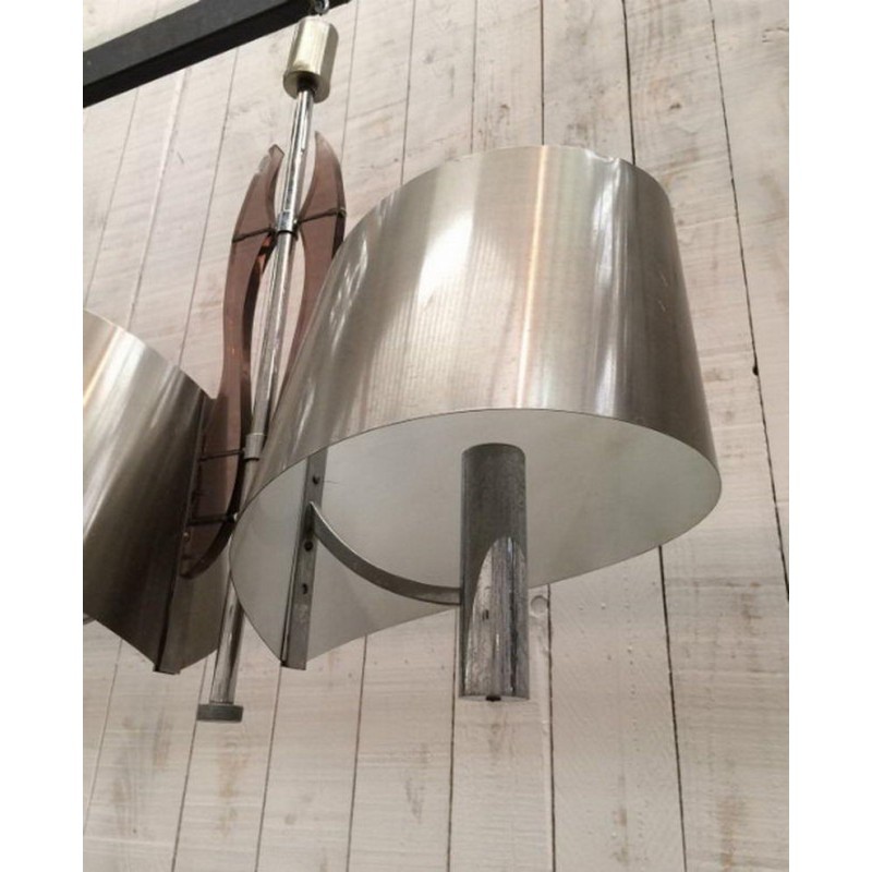 Maison Charles Brushed Metal & Plexiglass Pendant 1960 | Maison BARROIS