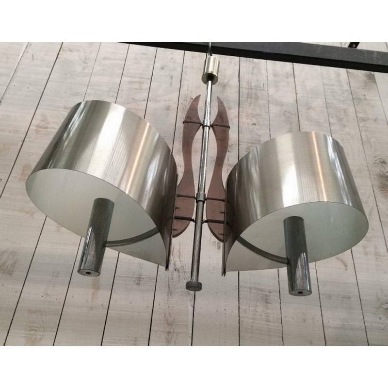 Maison Charles Brushed Metal & Plexiglass Pendant 1960 | Maison BARROIS