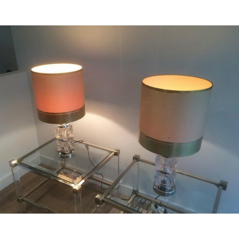 Paire de Lampes Verre & Chrome 1970 | Maison BARROIS