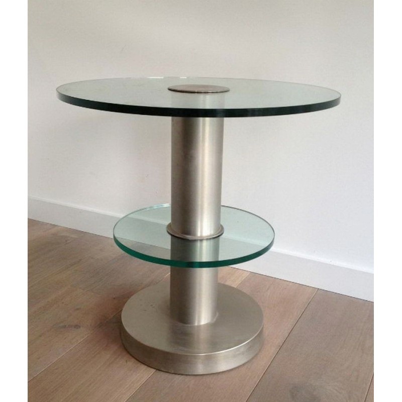 Brushed Metal Pedestal & Glass Slabs 1960 | Maison BARROIS