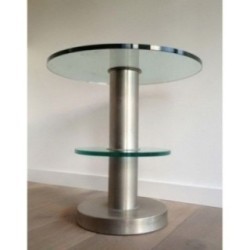 Brushed Metal Pedestal & Glass Slabs 1960 | Maison BARROIS