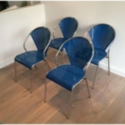 Set of 4 Chromed Blue Chairs 1980 | Maison BARROIS