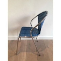 Suite 4 Chaises Chromées Bleu 1980 | Maison BARROIS