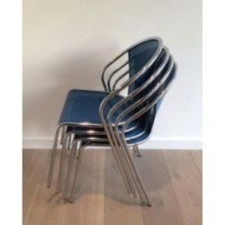 Suite 4 Chaises Chromées Bleu 1980 | Maison BARROIS