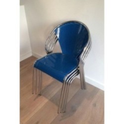 Set of 4 Chromed Blue Chairs 1980 | Maison BARROIS