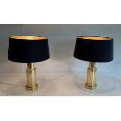 Paire de Lampes Modernistes en Laiton, Travail Français, vers 1970