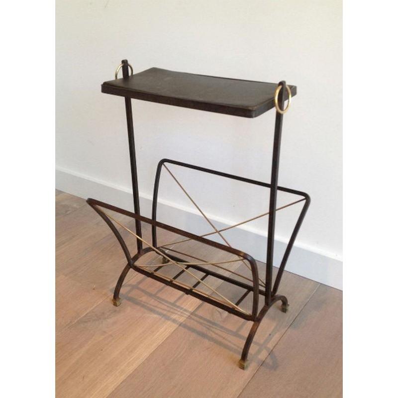 Magazine Holder Black Metal & Brass Adnet 1950 | Maison BARROIS