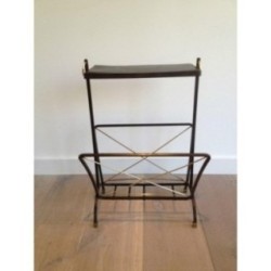 Magazine Holder Black Metal & Brass Adnet 1950 | Maison BARROIS