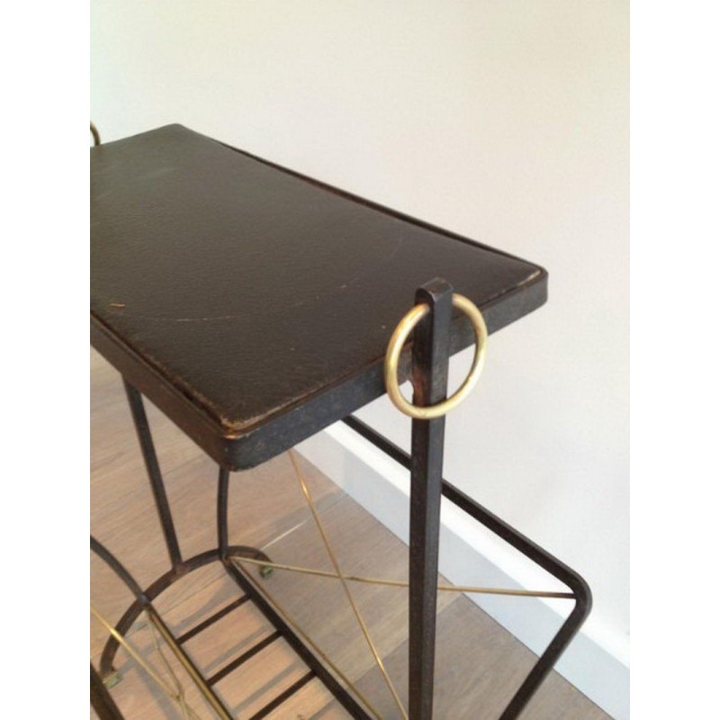Magazine Holder Black Metal & Brass Adnet 1950 | Maison BARROIS