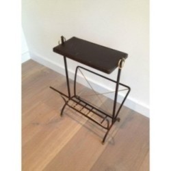 Magazine Holder Black Metal & Brass Adnet 1950 | Maison BARROIS