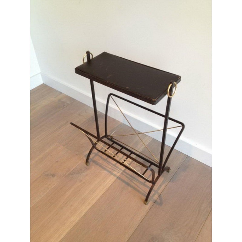 Magazine Holder Black Metal & Brass Adnet 1950 | Maison BARROIS