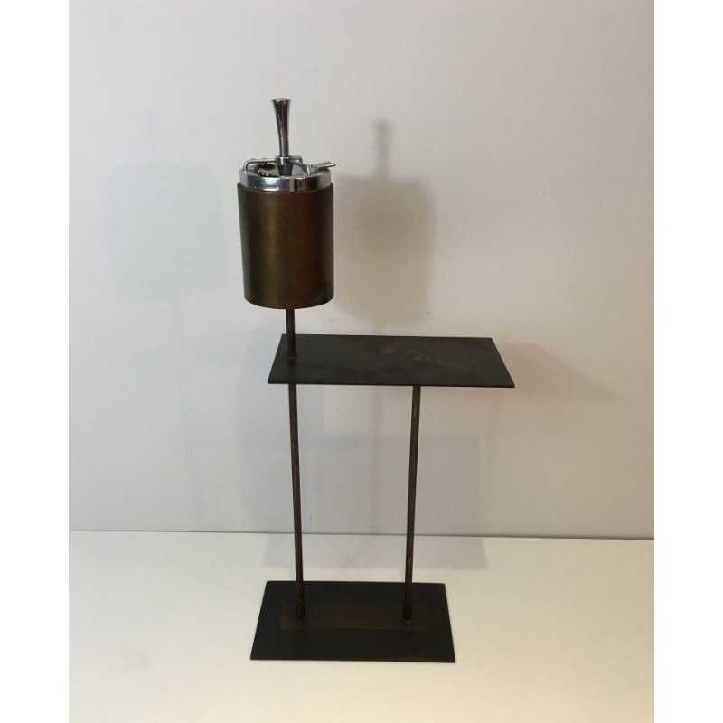 Modernist Floor Ashtray Black & Brass 1950 | Maison BARROIS