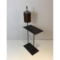 Modernist Floor Ashtray Black & Brass 1950 | Maison BARROIS