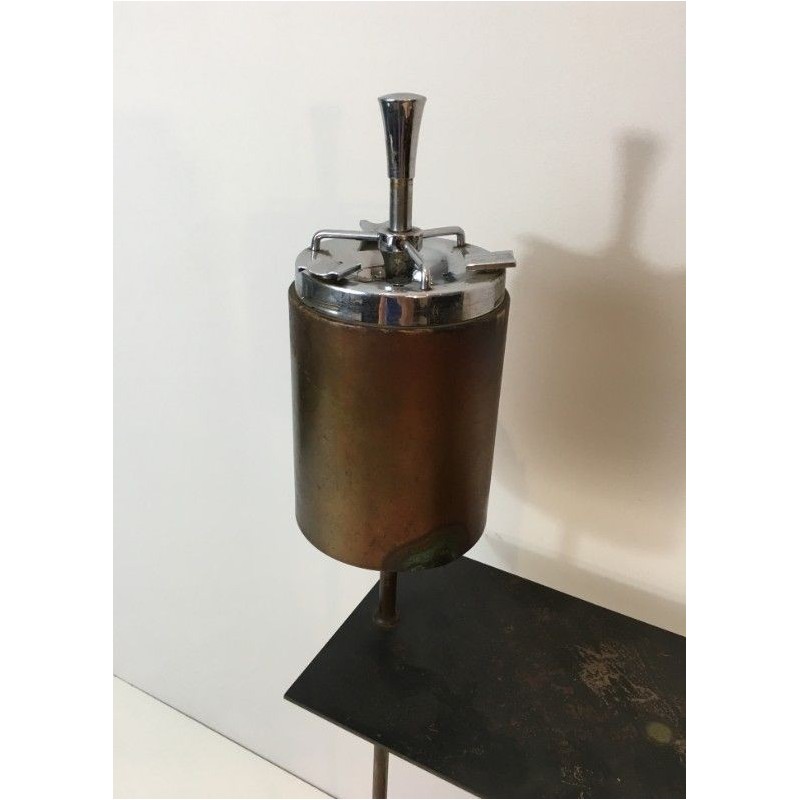 Modernist Floor Ashtray Black & Brass 1950 | Maison BARROIS