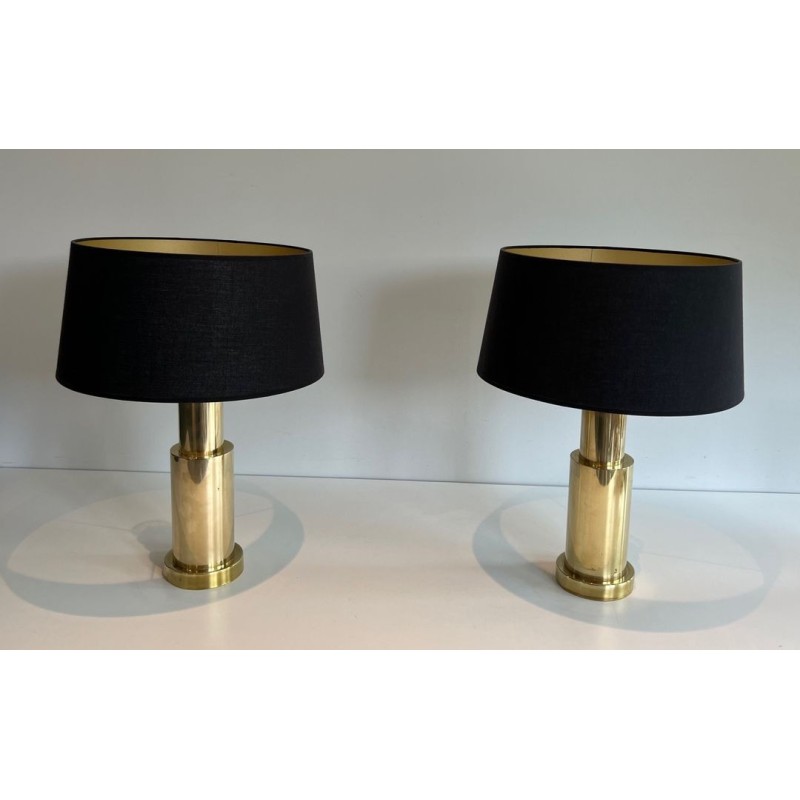 Pair of Modernist Brass Table Lamps, French Work, circa 1970