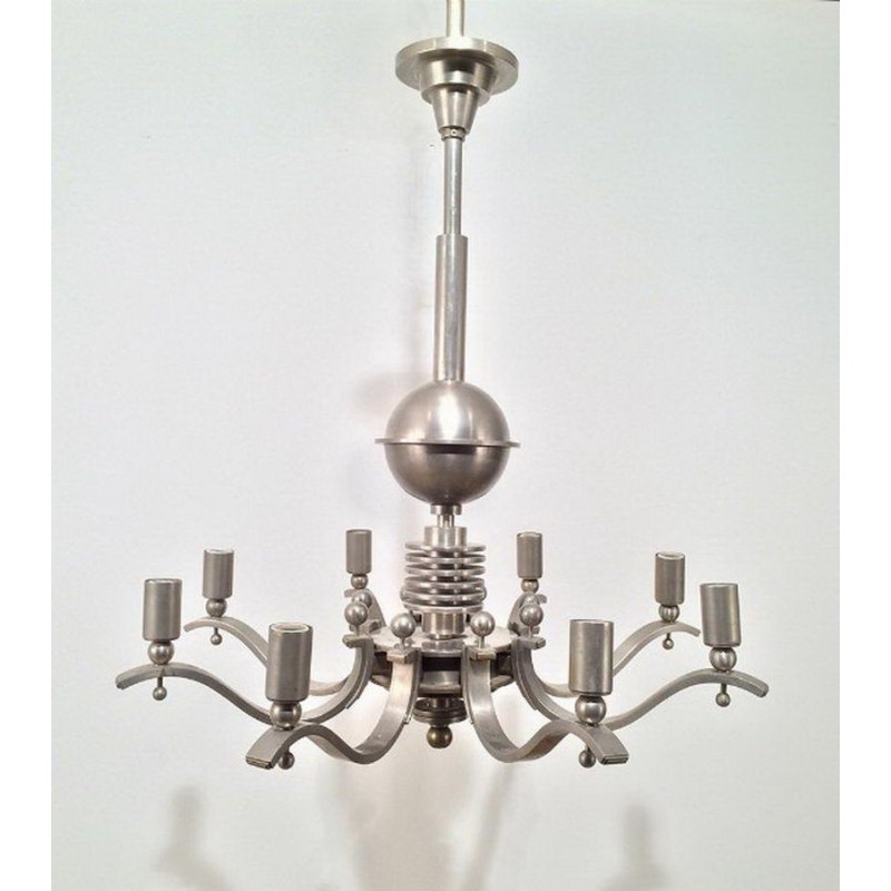 Art Déco Silvered Bronze Chandelier 1930 | Maison BARROIS