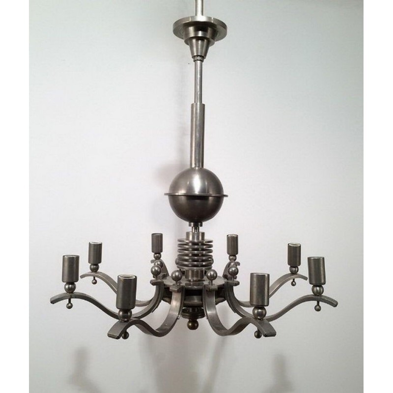 Art Déco Silvered Bronze Chandelier 1930 | Maison BARROIS