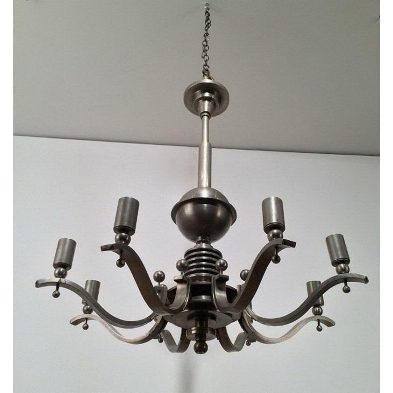 Lustre Art Déco Bronze Argenté Vers 1930 | Maison BARROIS