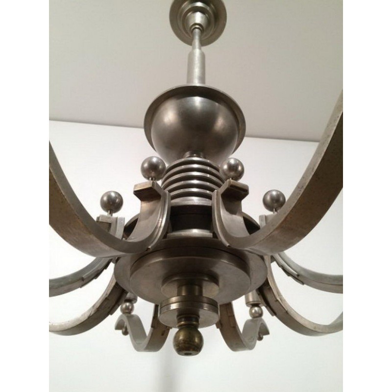 Lustre Art Déco Bronze Argenté Vers 1930 | Maison BARROIS