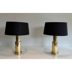 Paire de Lampes Modernistes en Laiton, Travail Français, vers 1970