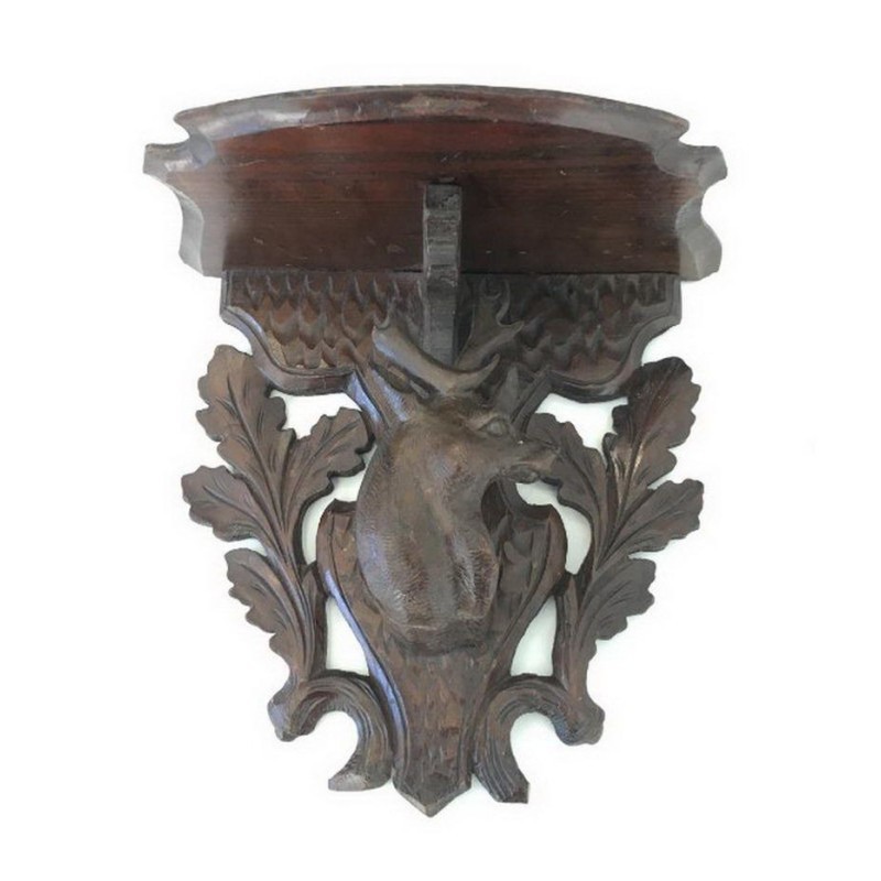 Petite Console Bois Sculpté Tête de Cerf Forêt Noire 1900 | Maison BARROIS