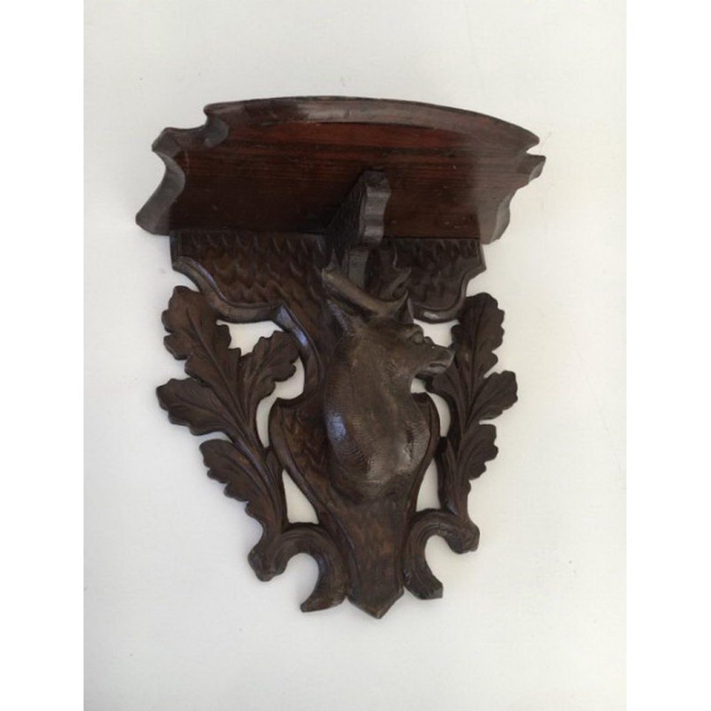 Petite Console Bois Sculpté Tête de Cerf Forêt Noire 1900 | Maison BARROIS