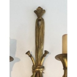 Importante Paire d'Appliques en Bronze de style Louis XVI à décors de Noeuds et Rubans