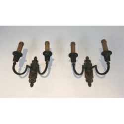 Bronze Wall Sconces Green & Gilt Patina 1940 | Maison BARROIS