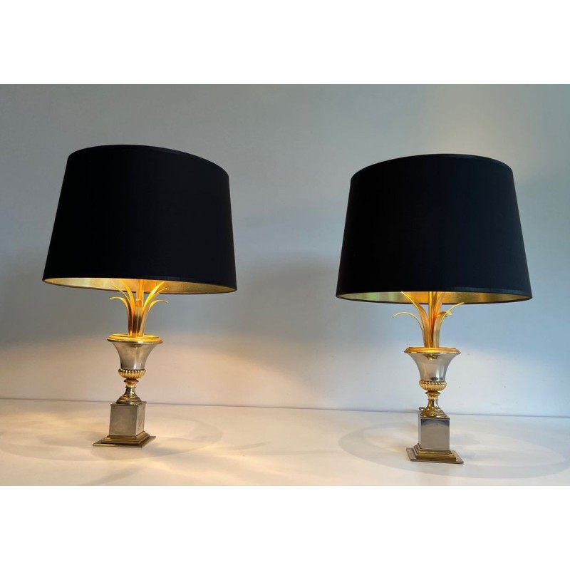 Palm Tree Chrome and Brass Table Lamps, Maison Charles Style, circa 1970