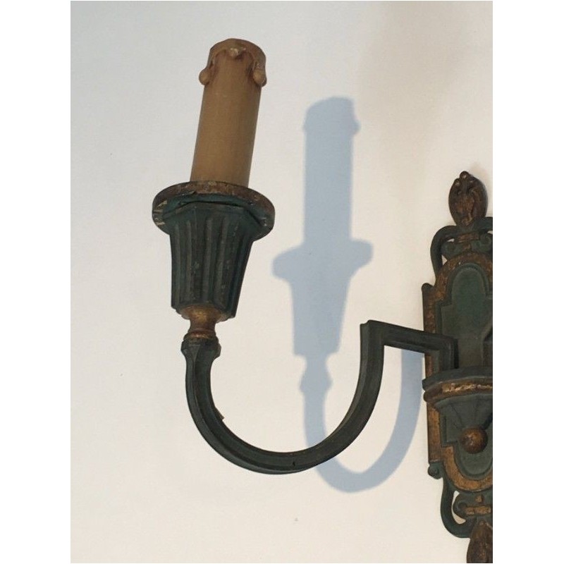 Bronze Wall Sconces Green & Gilt Patina 1940 | Maison BARROIS