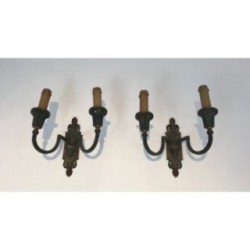 Bronze Wall Sconces Green & Gilt Patina 1940 | Maison BARROIS