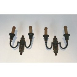 Bronze Wall Sconces Green & Gilt Patina 1940 | Maison BARROIS