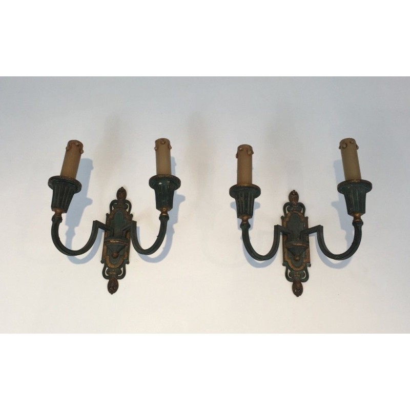Bronze Wall Sconces Green & Gilt Patina 1940 | Maison BARROIS