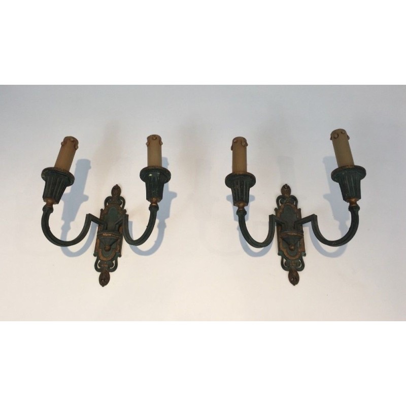 Bronze Wall Sconces Green & Gilt Patina 1940 | Maison BARROIS