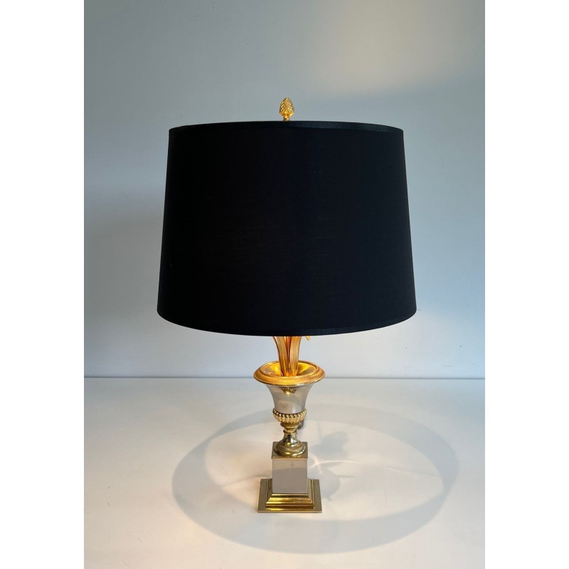 Paire de Lampes Palmier Chrome et Laiton, Goût Maison Charles, vers 1970