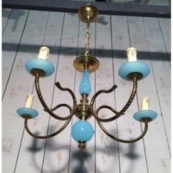 Petit Lustre Opaline Bleu & Laiton 1960 | Maison BARROIS