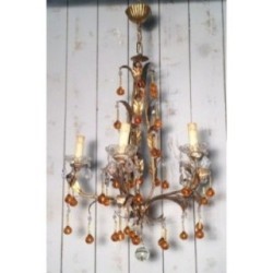 Gilt Chandelier with Amber Glass Drops 1940 | Maison BARROIS