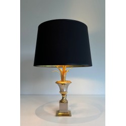 Paire de Lampes Palmier Chrome et Laiton, Goût Maison Charles, vers 1970