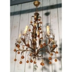 Gilt Chandelier with Amber Glass Drops 1940 | Maison BARROIS