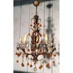 Gilt Chandelier with Amber Glass Drops 1940 | Maison BARROIS
