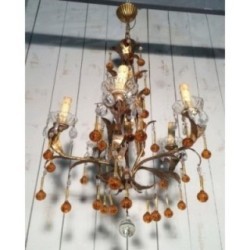 Gilt Chandelier with Amber Glass Drops 1940 | Maison BARROIS