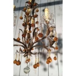 Gilt Chandelier with Amber Glass Drops 1940 | Maison BARROIS